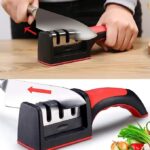 3 Stage Kitchen Knife Sharpener – Manual Knife Sharpening Tool with Non-Slip Base
