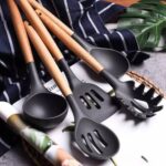 12 Pcs Kitchen Utensils Set | BPA Silicon & Wooden Kitchen Spoon Set | Heat Resistant Kitchen Non toxic Spatula Set with Turner Tongs,Spoon,Brush,Whisk-Wooden Handle - Random Color - Image 4