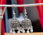 Silver Indian Jumky / Jhumka Earrings by Quirky Fashions | Ethnic wear | Casual wear - Image 4