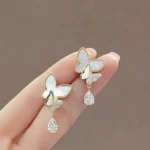 Double Butterfly Hanging Pearl Earings / Earrings Women's Earrings for Gift / for girls - Golden