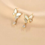 Double Butterfly Hanging Pearl Earings / Earrings Women's Earrings for Gift / for girls - Golden