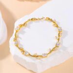 Tulip Bracelet – Premium Quality Stainless Steel Elegant Bracelet for Women l White ~ Without Box | Golden Base